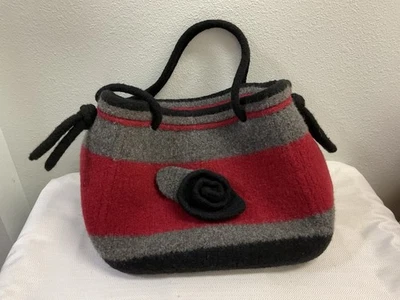  WOOL PURSE BAG BOHO SATCHEL BLACK BURGANGY GRAY FLOWER BOOKS TRAVEL - Image 1 of 4