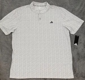 new Adidas Golf $65 Henley Mock Neck Polo Shirt white-gray 3 stripe logo size XL - Picture 1 of 4