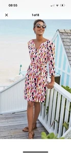 BODEN Kelsey parrot bird print 100% linen tunic dress UK 6P VGC pink blue white - Picture 1 of 11