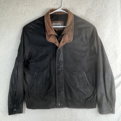 Chaqueta de Cuero Johnston & Murphy Para Hombre Talla 44 Negra Piel de Cordero Cremallera Completa Hecha en EE. UU. Foto 1 de 4