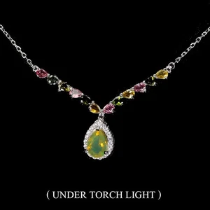Black Friday 925 Sterling Silver Necklace Fire Opal 9x6mm Tourmaline Jewelry 20 - Picture 1 of 13