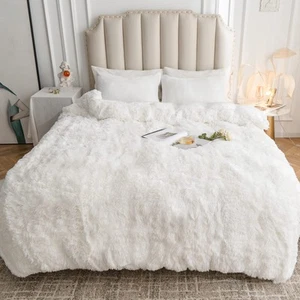 Plush Shaggy Duvet Cover Queen Size, 3 PCS Fluffy Comforter Fuzzy Flannel Bed... - Picture 1 of 6