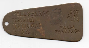 Original Antique Brass Wells Fargo Nevada National Bank Box Key Tag - Picture 1 of 2