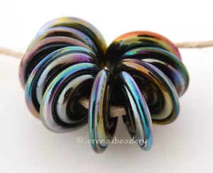 BLACK IRIS LUSTER WAVY DISC * Lampwork Glass Beads TANERES SRA - Picture 1 of 4