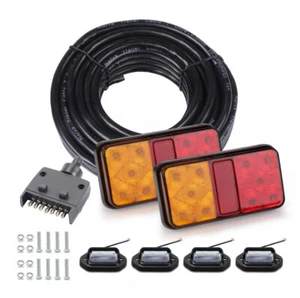 12 LED Trailer Tail Light KIT Pair 8m 5 Core Wire Caravan UTE 7 Pin flat plug - Picture 1 of 12