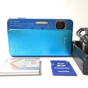 SONY Cyber-Shot DSC-TX20 Blue Camera w/Battery Charger SD Card Japanese - Picture 1 of 23