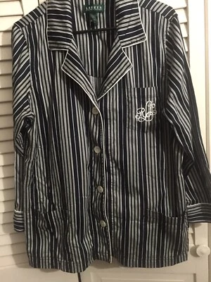 Top de pijama Lauren Ralph Lauren para mujer X grande negro blanco a rayas con botones Foto 1 de 4