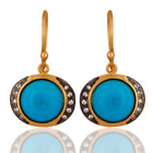 Gold-Black Hook Earrings Turquoise & Zircon Gemstone Oval Fancy Stud For Gift
