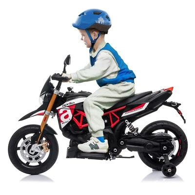 12V Ride On Dirt Bike Kids Electric Aprilia Motorcycle W/Training Wheels - Image 1 of 4
