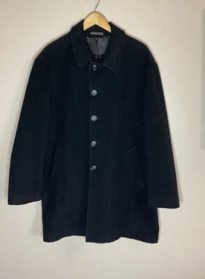 Stafford Mens Size 42 Short Black Wool Blend Coat Jacket Overcoat Button Pockets - Imagem 1 de 4