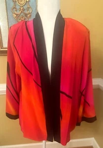 Linda Tilson 100% Silk Hand Dyed Long Sleeve Hot Pink Red Black Kimono SZ S - Picture 1 of 3