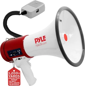 Pyle Megaphone 50-Watt Siren Bullhorn - Bullhorn Speaker W/ Detachable Microphon - Picture 1 of 12