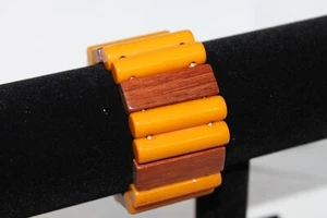 Vintage 30er Jahre knochenoptik Stretch Bakelit und Holzoptik Armreif Armband! - Bild 1 von 5