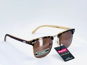 SUPERIOR 89002 TORTOISE GOLD Mens Classic Round Full Rim Sunglasses Amber Lens - Picture 1 of 4