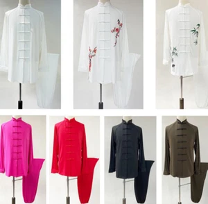 Men Women Milk silks Tai chi Uniforms Wushu Martial arts Kung fu Wing Chun Suit - Picture 1 of 19