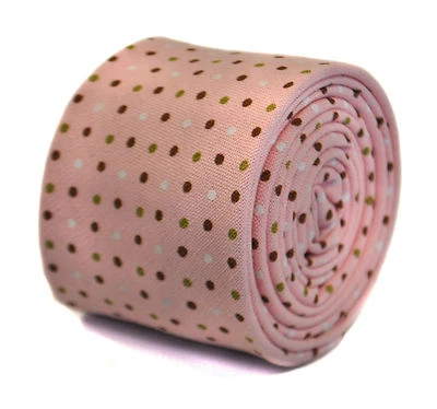 Designer Cotton Mens Tie - Blush Pink Multi Colour Polka Dot by Frederick Thomas - Image 1 of 4