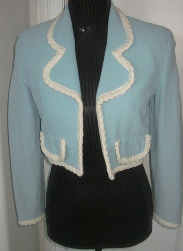 Giacca Moschino Spa bambino blu avorio lino treccia bordo foderato italiano 42 USA 8