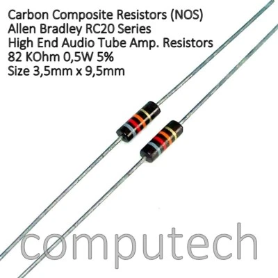 ALLEN BRADLEY 2 pezzi 82 KOhm 0,5W 5% Resistenze impasto di carbone Allen-Bradley 82K 1/2W