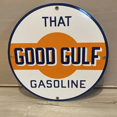 "Letrero redondo That Good Gulf Gasoline Vinatage ⛽️ porcelana 12""" Foto 1 de 4