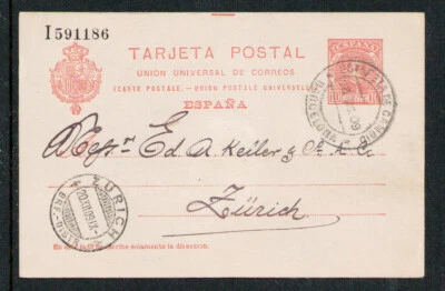  España Entero postal 47 USADO Alfonso XIII Barcelona-Zurich Variedad Sin acento - Imagen 1 de 2
