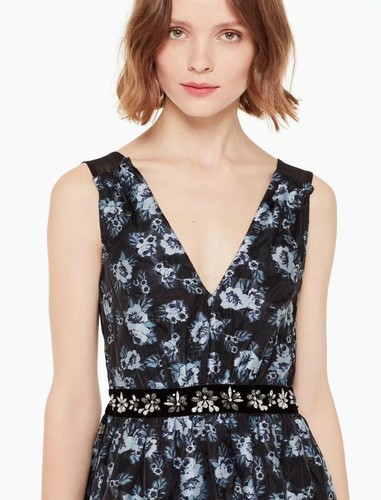 Abito Kate Spade Prairie Rose Jewel nero e blu taglia US 12 UK 16 RRP £ 350