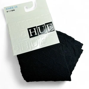 Hue Womens Textured Diamond Knee Highs One Size Black 1 Pair New - Picture 1 of 5