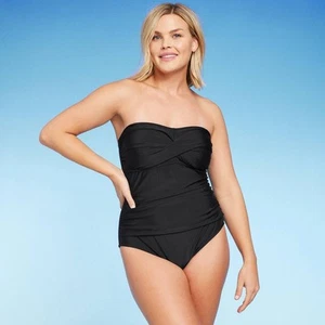 Kona Sol Women's Bandeau Swimsuit Swimwear Black XS One Piece Tummy Control - Picture 1 of 11