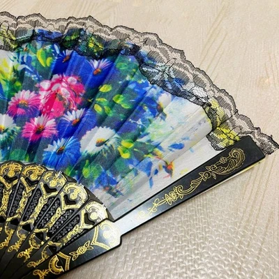 Abanico Plegable Sensu Buen Estado Estilo Vintage Floral Azul X Morado Blanco Foto 1 de 2