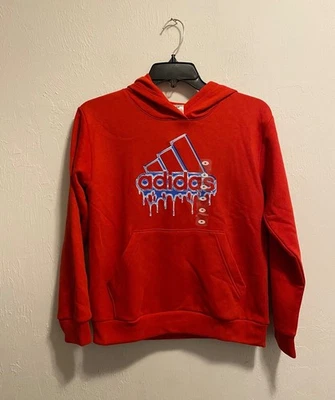 Moletom com capuz Adidas masculino logotipo gotejamento vermelho manga longa novo em folha - Imagem 1 de 2