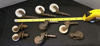 Antique/Vintage Lot of 9 Porcelain and Wood Furniture Casters Wheels  - Image 1 of 4