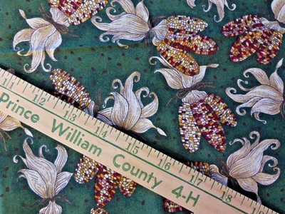 1/2 YD Autumn Multi-Color Corn Cobs Husks Debbie Mumm Green Quilt Cotton Fabric - Image 1 of 4