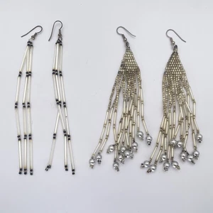 Lote de Pendientes Largos Cuentas Cuelgantes De Colección Tubo Plata Cuentas Semilla Boho Declaración Je - Imagen 1 de 8