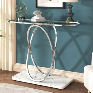 Glass Console Tables for Entryway,Silver Entryway Table with Oval Frames and ... - Picture 1 of 6