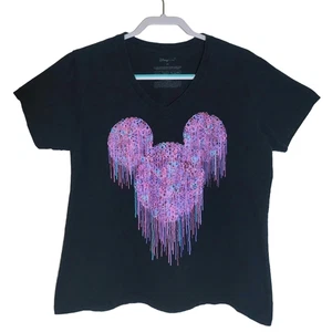 Disney Womens Organic Cotton Short Sleeve T-Shirt Black Purple Glitter Mouse 2XL - Bild 1 von 7