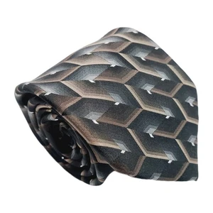Corbata de seda para hombre Stafford marrón y gris patrón geométrico tela jacquard - Imagen 1 de 5
