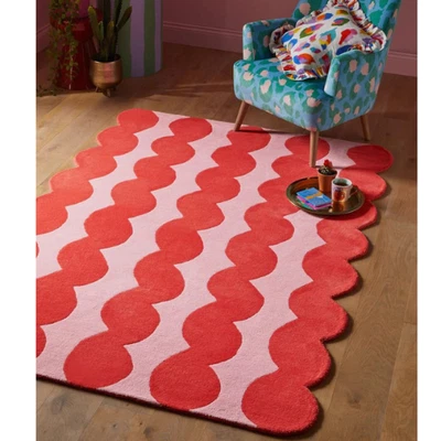 Alfombra acolchada roja y rosa - Alfombra artística moderna - Alfombra hecha a mano - Alfombra redonda Foto 1 de 4