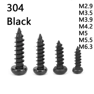 Black 304 Stainless Steel Phillips Pan Head Self Tapping Screw M2.9 M3.5 M5-M6.3 - Picture 1 of 9