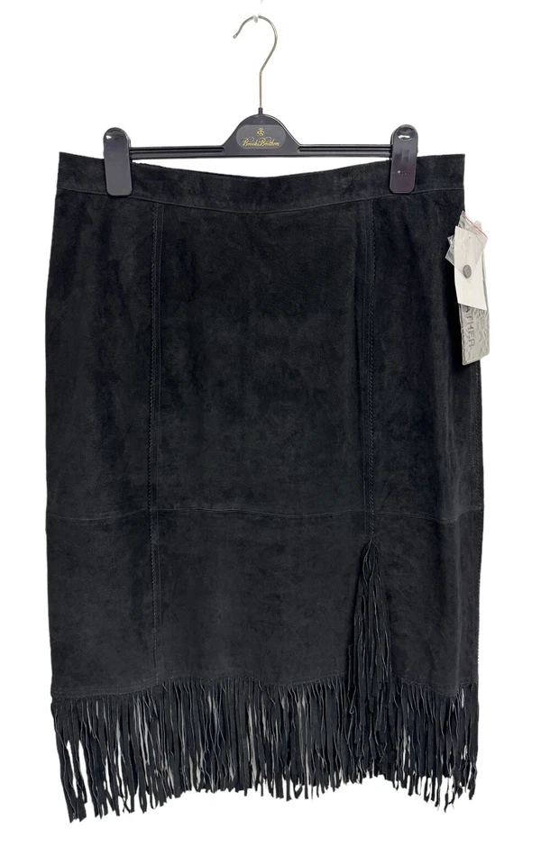 Via Accent женщин 100% кожи замши черный бахрома средней длины юбка размер H6 - Изображение 1 из 4