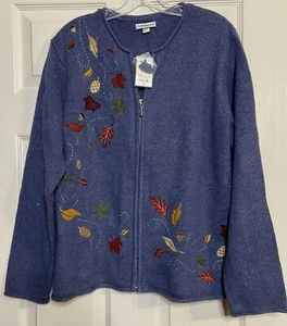 Cardigan maglione donna Croft & Barrow tema autunno con zip ricamata taglia XL nuovo con etichette - Foto 1 di 4