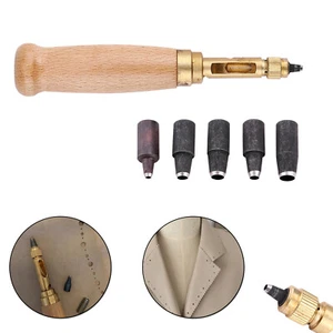 6 in 1 Hole Punch Drill Tool Wooden Handle Screw Punch Leather DIY Sewing Tool - Picture 1 of 13