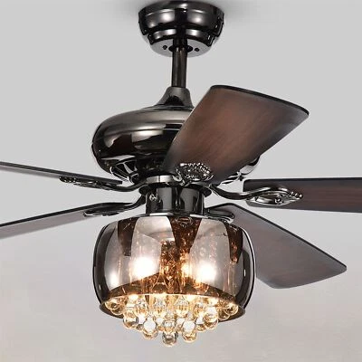 Nettle 3-light Shaded Glass Crystal 52-inch Pear Black Ceiling Fan with Remote - Image 1 of 4
