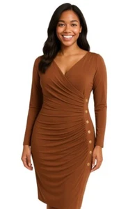 Lauren Ralph Lauren Women's Dress Size 6 Brown Long Sleeve Ruched Design - Picture 1 of 10