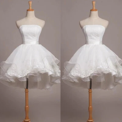 Mini vestidos de novia cortos blancos sin tirantes sin mangas de encaje de tul vestidos de novia Foto 1 de 4