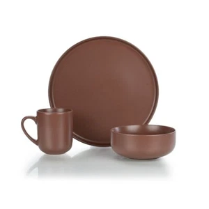 Everything Kitchens Modern Flat 12-Piece Dinnerware Set | Brown - Picture 1 of 7
