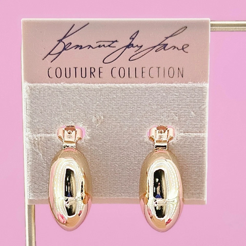 Kenneth Jay Lane Earrings Gold Tone Bold Dome Tapered Half Hoops Gift Boho — 第 1/1 张图片