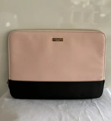 Kate Spade Black & Pink Padded Laptop Case Zip Computer Sleeve Saffiano Leather - Image 1 of 4