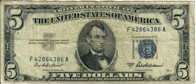 1953A 5$ Silver Certificate - Blue Seal - IBP/RBA F42864386A - #13597 - Image 1 of 2