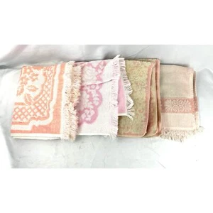 VTG Lot 4 Retro Floral Pink Hand Towels Canon 60s 70s Fringe Reversible - Picture 1 of 14
