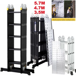 5.7M/4.7M/3.5M Aluminium Folding Ladder Multi Position Purpose Platform Steps UK - Picture 1 of 20