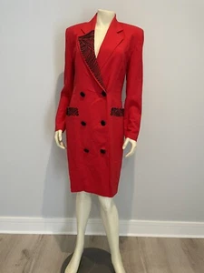 Vestido Abrigo Louis Féraud Años 80 Rojo Lana Crepé Doble Pecho Us6 Rojo San Valentín - Imagen 1 de 11